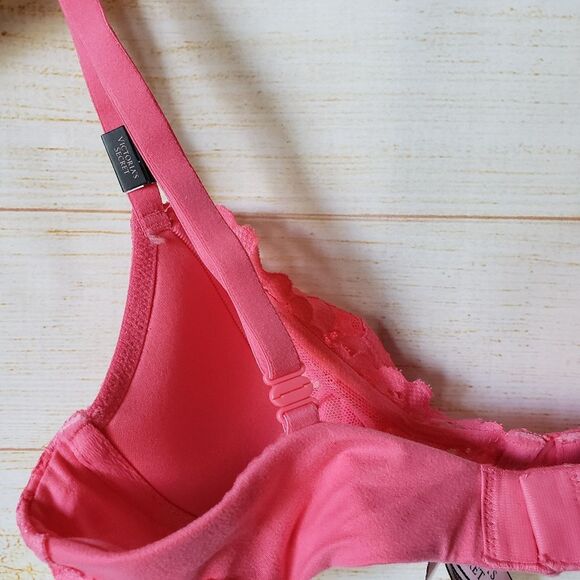 Victoria's Secret Lace Underwire Unlined Demi Bra Peach Women's Size 34C - Picture 6 of 12